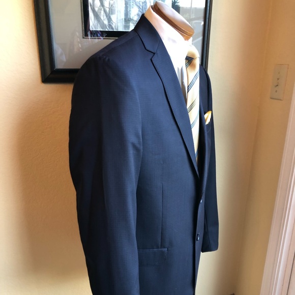 Joseph Jos.A. Bank All Wool Navy Mini-Check Weave Jacket 43L - Picture 9 of 14